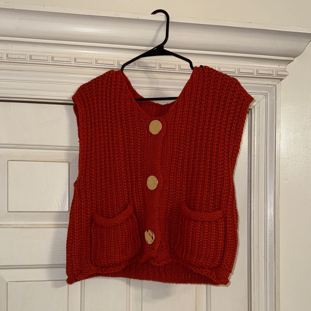 SHEIN Red Knit Cardigan Vest
